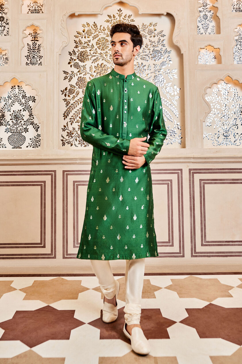 Avyan Kurta - Green, Emerald Green, image 1